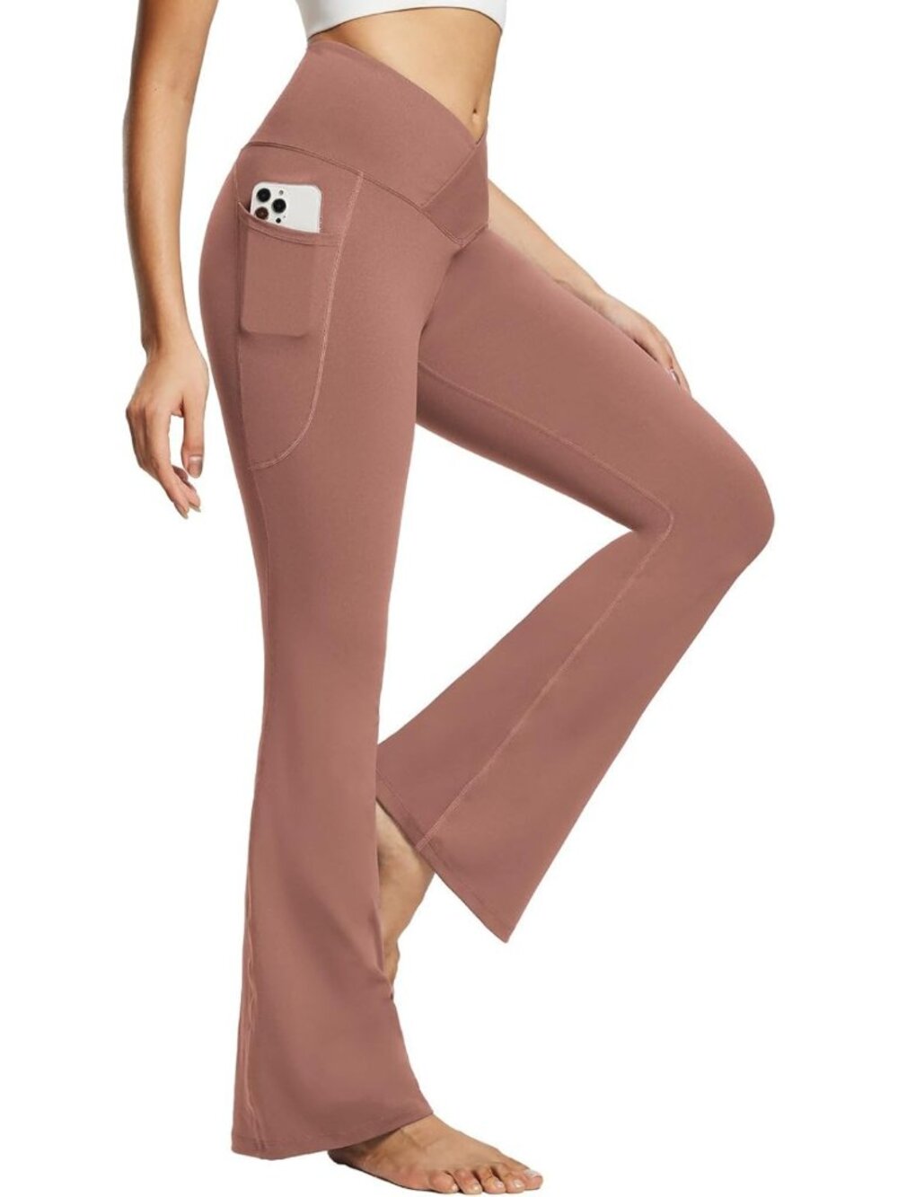 High Waist V Crossover Flare Leggings with Pockets for Yoga & Fitness